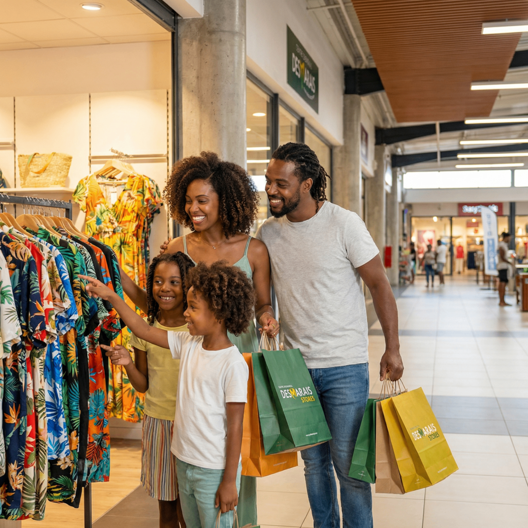 Famille en shopping au Centre Desmarais